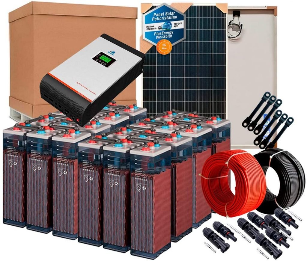 Kit solar autoconsumo 2000w 48v controlador + panel + cables + baterias Opzs